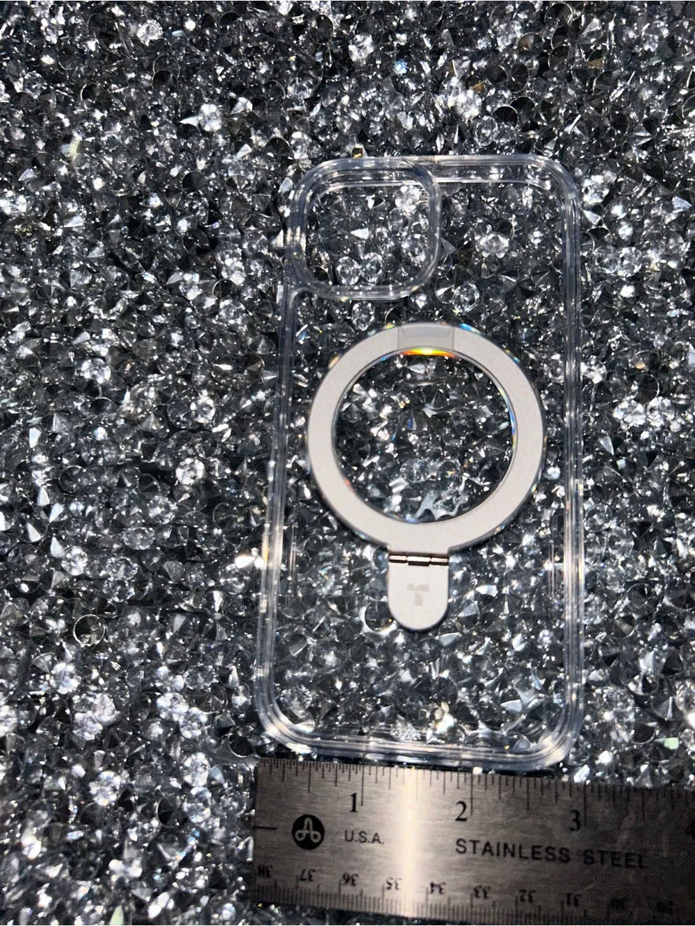 iPhone 15 Clear Phone Case with Silver Ring Stand